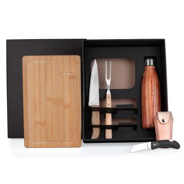 kit churrasco com garrafa canivete e bainha 6-pcs