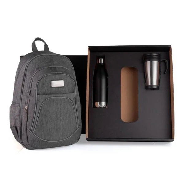 kit mochila, caneca e garrafa